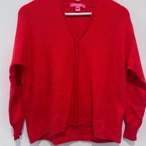 Classic Lilly Pulitzer Red V-neck Sweater with Glitter Piping Detail size XXS